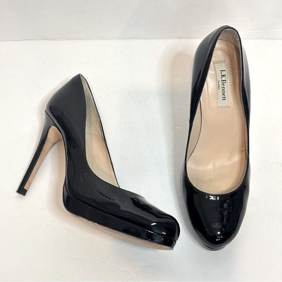 L.K. Bennett Black Patent Sledge Platform Court Pump Heels 40/10 - Picture 1 of 9